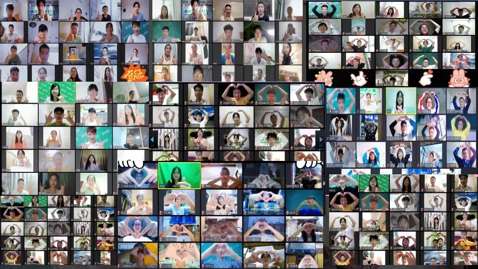 A video call grid of TBE students in an online class